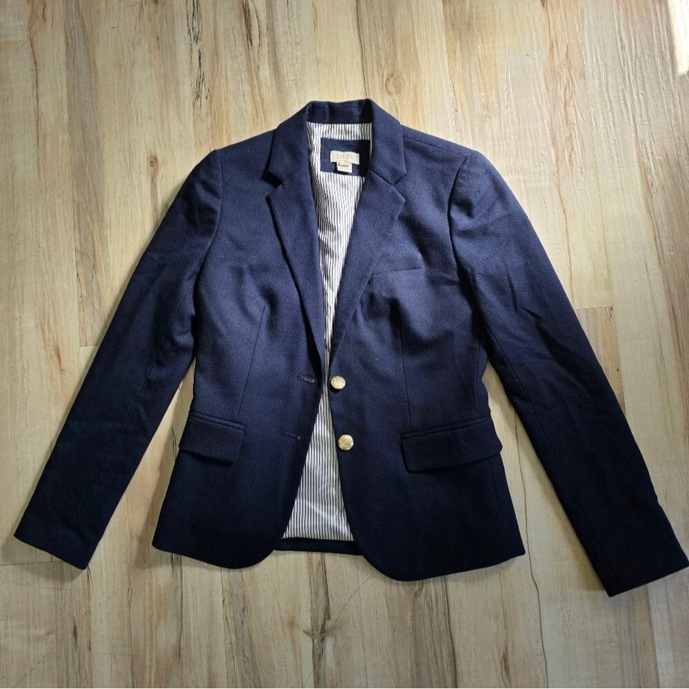 J. Crew Wool Blend Navy Blazer With Gold Buttons Classic Traditional Wonens 00